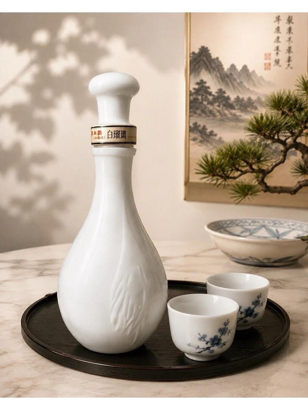 Sawanotsuru Japan 1990s Sake Decanter Bottle Hakururi Daiginjo Glass White 4x10”